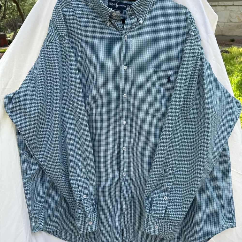 Ralph Lauren Green & Blue‎ Checkered Men's Button Down Shirt XXL (2XL) - Picture 7 of 8
